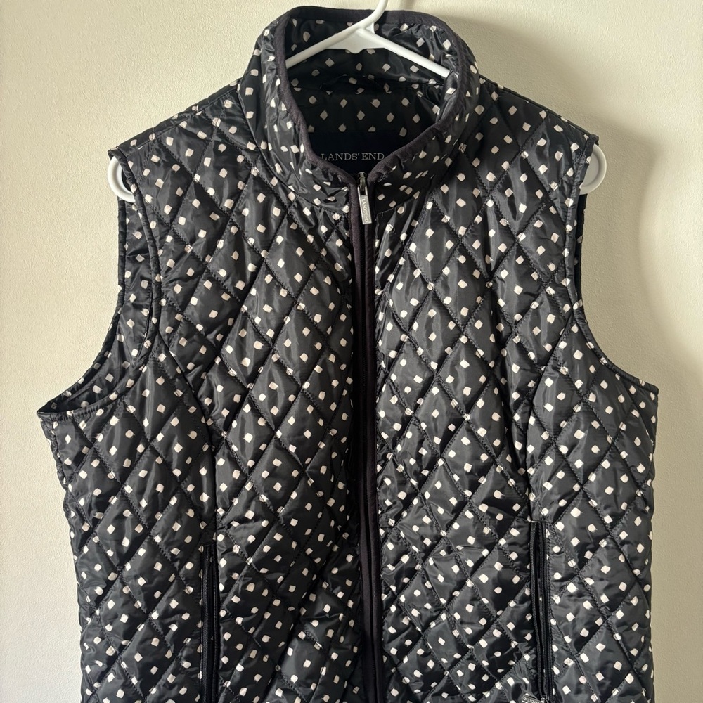 Lands' End Black Quilted Jacket with‎ Cream Dot Pattern - Picture 7 of 9
